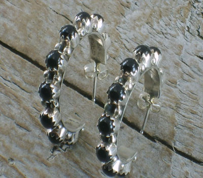 Earrings Native American Onyx Hoops
